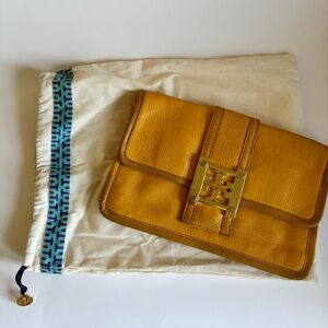 Yellow leather Tory Burch clutch